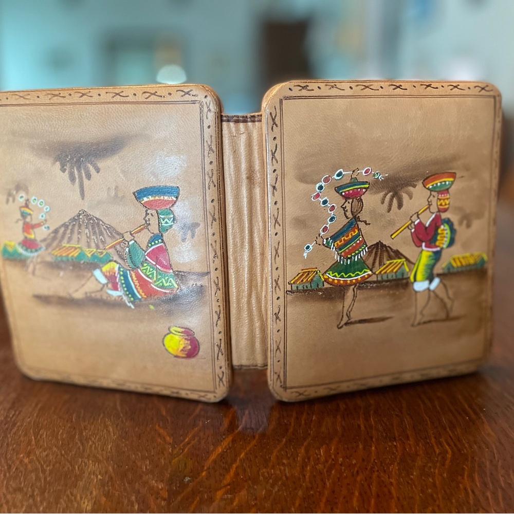 Peruvian Hand-Painted Tan Leather photo frame